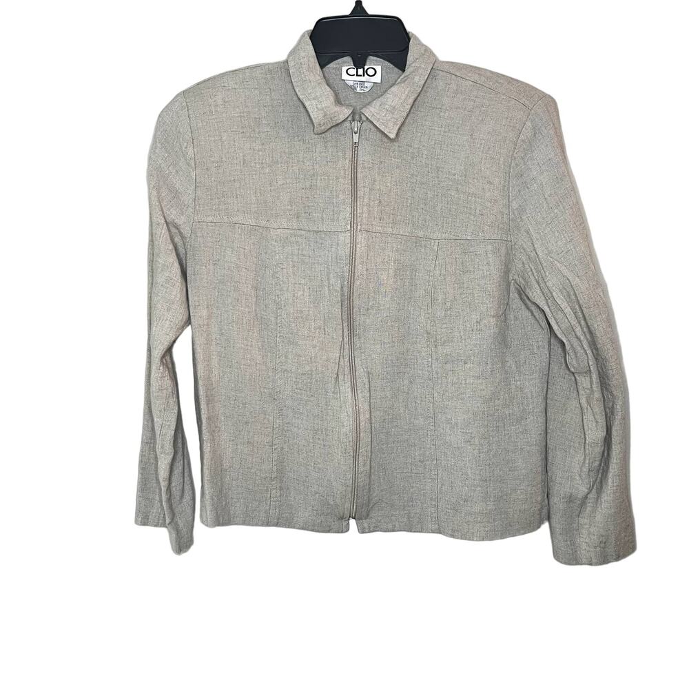Vintage CLIO cream oatmeal zip up collared linen jacket blazer Size small